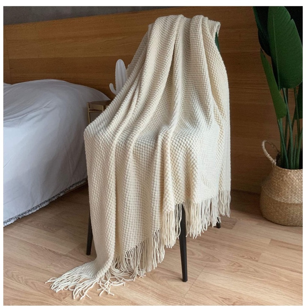 Rustic Orange Warm Cozy Knit Chic Tassel Living Room/Bed Blanket/Shawl/Cover - Picture 8 of 16